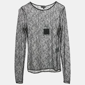 Chanel Black Lace Sheer Fitted Top S